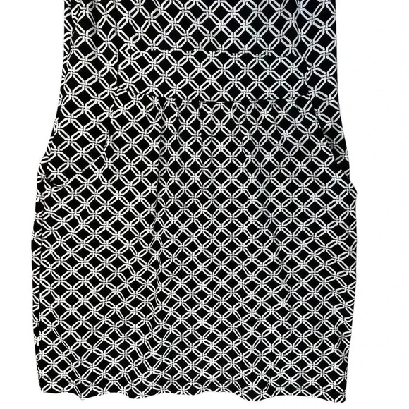 J.‎ McLaughlin Women’s Black White Geometric Capped Sleeve Above Knee Dress M - Picture 3 of 8